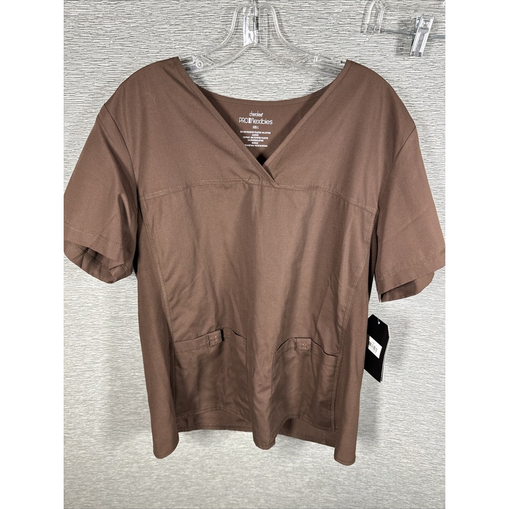 Cherokee Scrubs Flexibles V Neck Knit Panel Top 2968 Size L Brown NWT